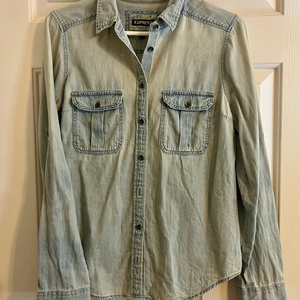 Express Women’s Faded Blue Denim Shirt